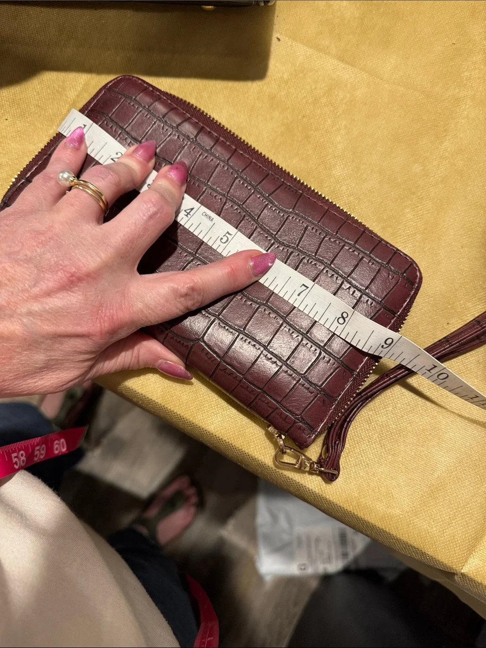 Croc-Embossed Black and Burgundy Satchel with Gold Accent Matching Billfold